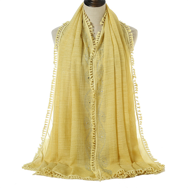 High quality cotton linen quadrilateral hair shawl monochrome lace diamond scarf wholesale