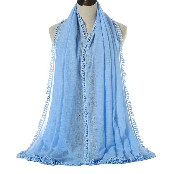 High quality cotton linen quadrilateral hair shawl monochrome lace diamond scarf wholesale