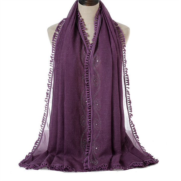 High quality cotton linen quadrilateral hair shawl monochrome lace diamond scarf wholesale