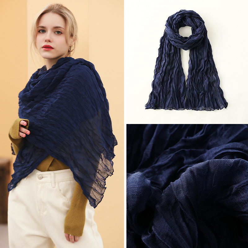 Solid color cotton linen silk scarf wholesale Muslim shawl Baotou beach sunscreen long scarf shawl