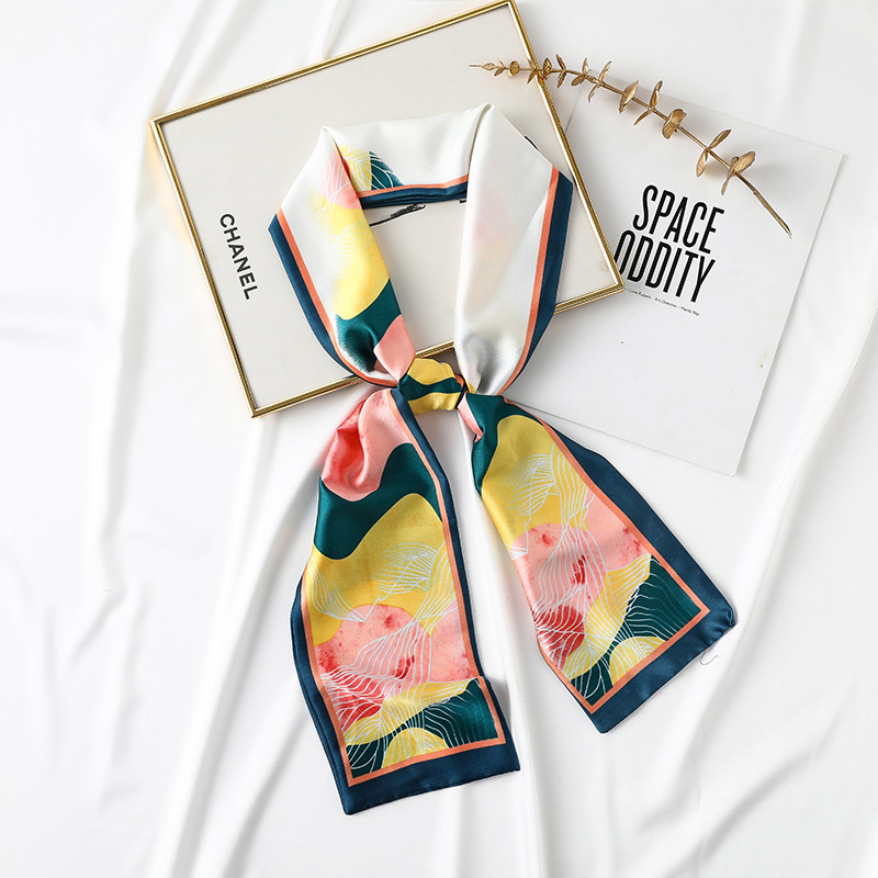 Fashion printed long silk scarf womens wholesale binding bag silk scarf decoration simulation silk ribbon scarf