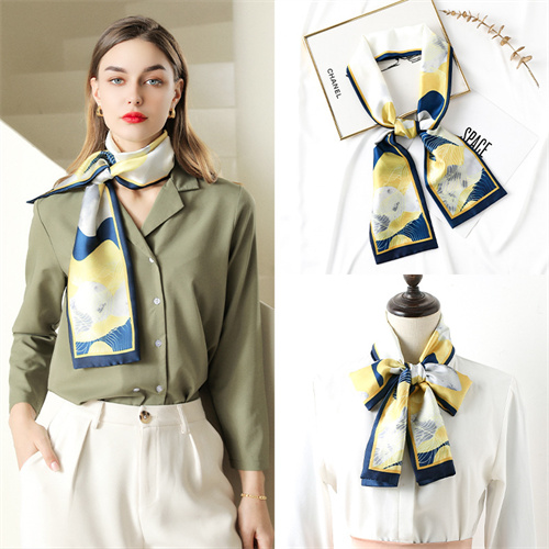 Fashion printed long silk scarf womens wholesale binding bag silk scarf decoration simulation silk ribbon scarf