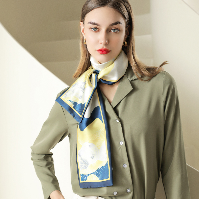Fashion printed long silk scarf womens wholesale binding bag silk scarf decoration simulation silk ribbon scarf
