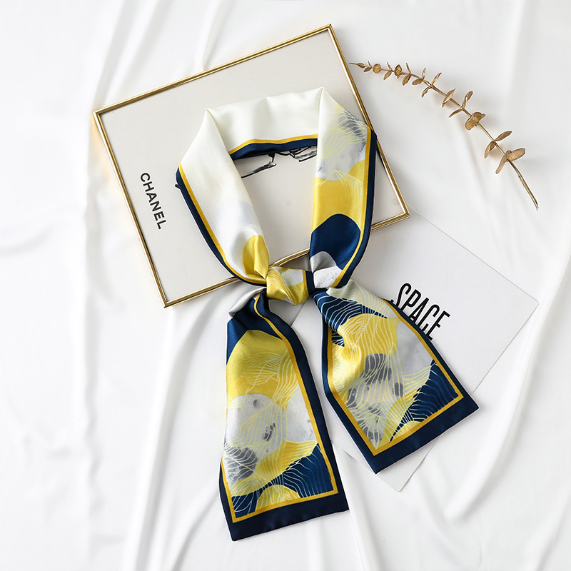 Fashion printed long silk scarf womens wholesale binding bag silk scarf decoration simulation silk ribbon scarf