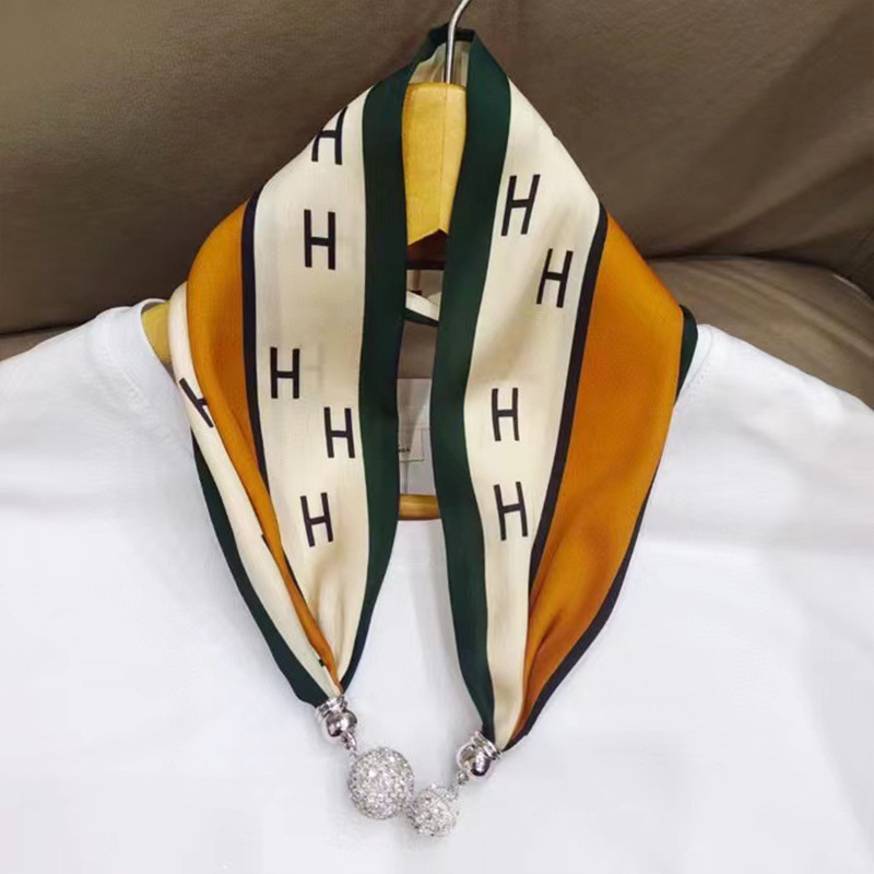 New magnetic thread silk scarf simulation silk letter thin and narrow strip decorative scarf silk scarf wholesale