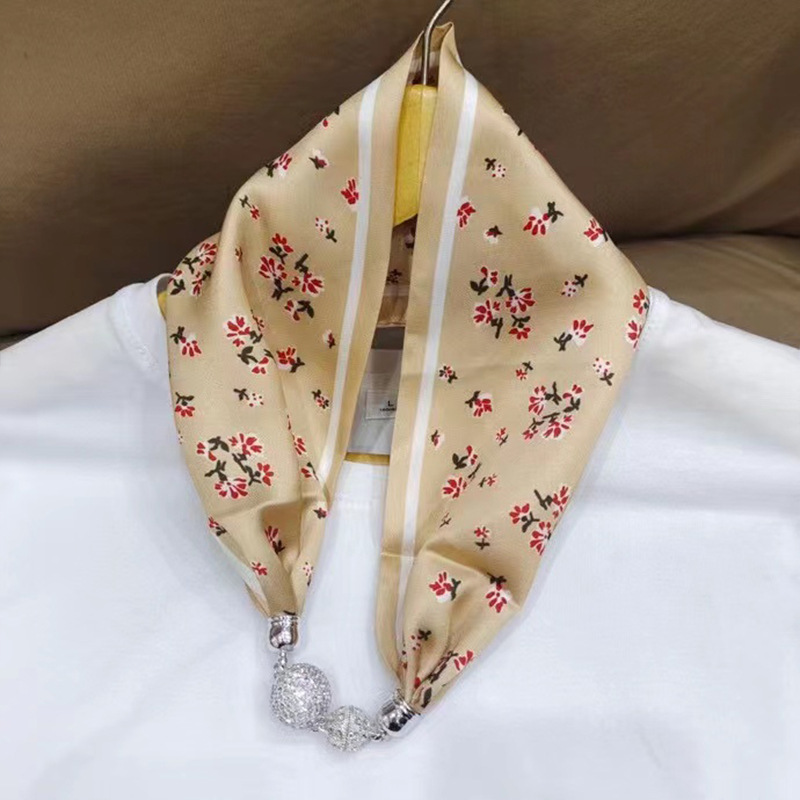 Popular Necklace scarf magnet buckle green scarf long silk scarf wholesale