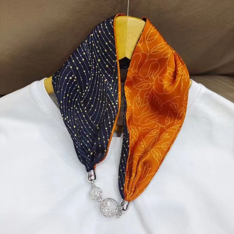 Popular Necklace scarf magnet buckle green scarf long silk scarf wholesale