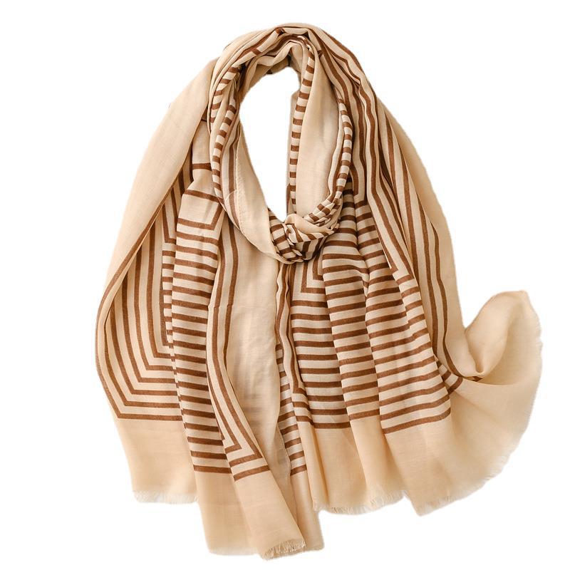 Fashion cotton linen Satin Silk Scarf horizontal stripe large shawl beach towel female