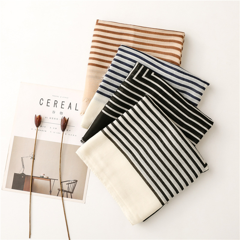 Fashion cotton linen Satin Silk Scarf horizontal stripe large shawl beach towel female