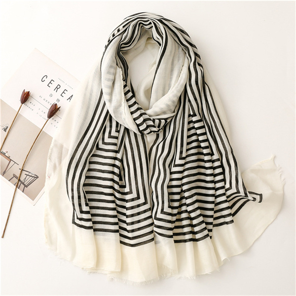 Fashion cotton linen Satin Silk Scarf horizontal stripe large shawl beach towel female