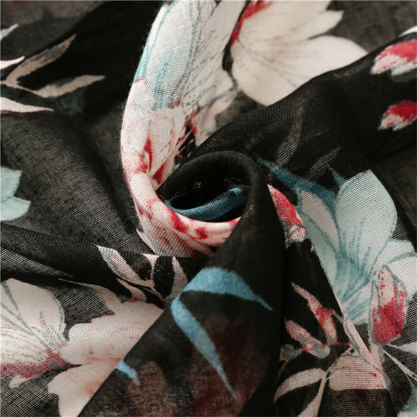 Spring and summer Balinese yarn cotton linen Scarf Black Big Flower shawl silk scarf female