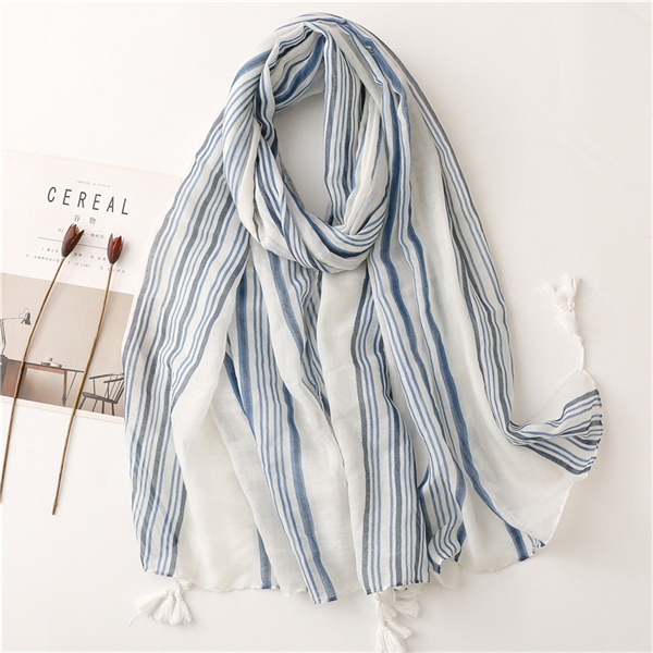 Cotton linen scarf Bali yarn vertical stripe printed tassel shawl silk scarf female