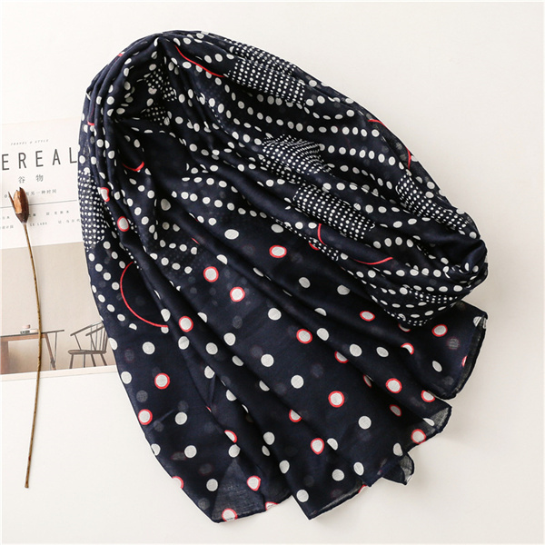 Bali yarn cotton linen scarf Tibetan blue round wave dot round pattern tassel shawl