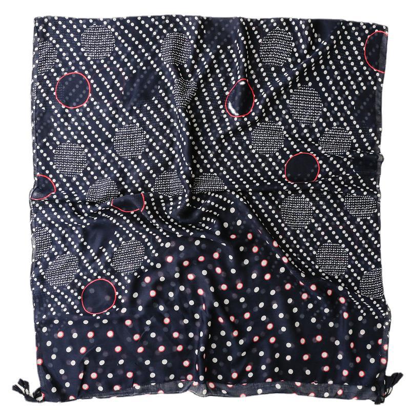 Bali yarn cotton linen scarf Tibetan blue round wave dot round pattern tassel shawl