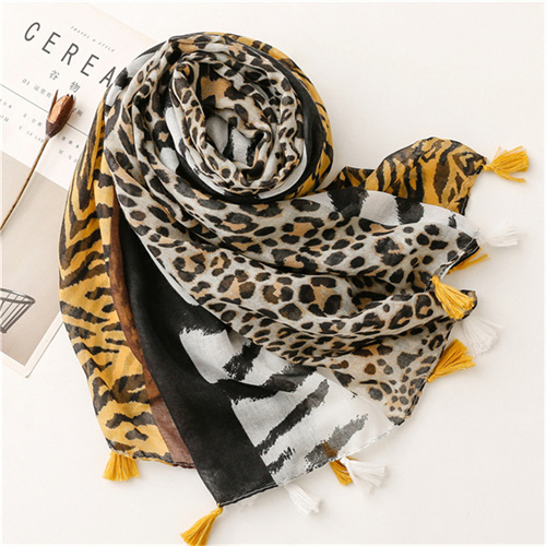 Cotton linen scarf zebra Leopard Contrast tassel beach towel shawl