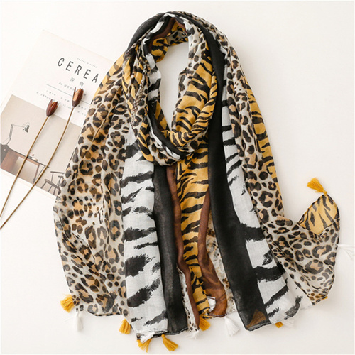 Cotton linen scarf zebra Leopard Contrast tassel beach towel shawl