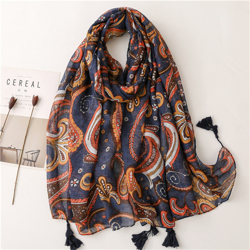 Cotton linen scarf dark cashew flower sunscreen shawl silk scarf female