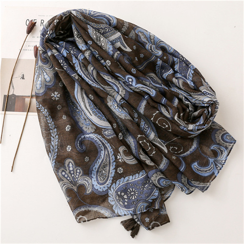 Cotton linen scarf dark cashew flower sunscreen shawl silk scarf female