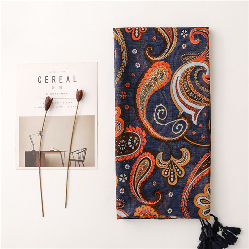 Cotton linen scarf dark cashew flower sunscreen shawl silk scarf female