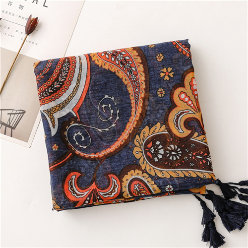 Cotton linen scarf dark cashew flower sunscreen shawl silk scarf female