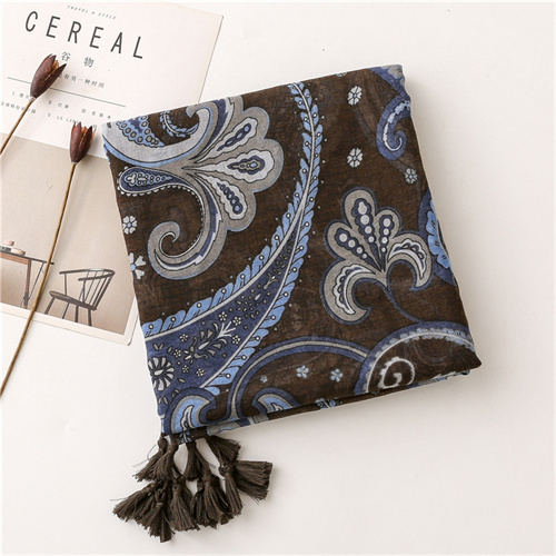 Cotton linen scarf dark cashew flower sunscreen shawl silk scarf female