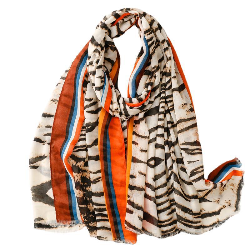 Fashion cotton linen Satin Silk Scarf zebra pattern woolen scarf wholesale
