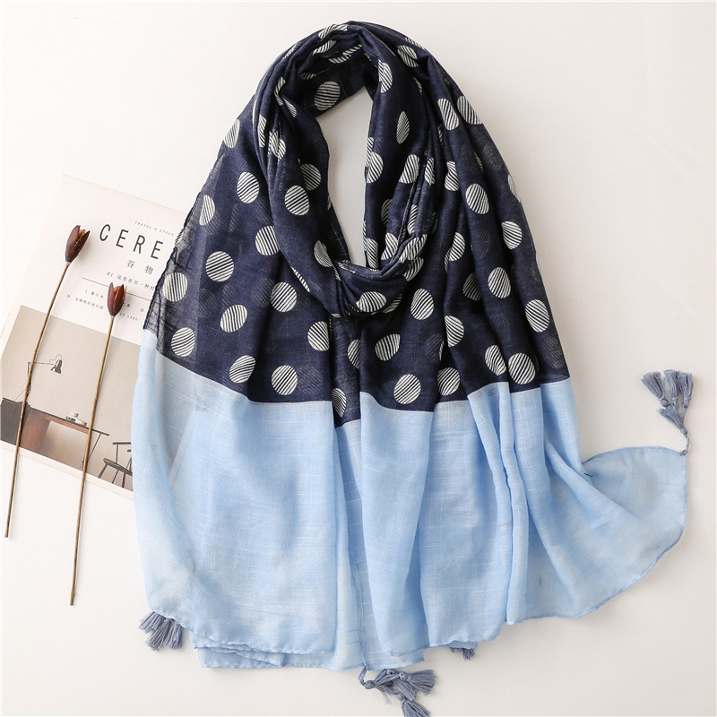 Thin style wave point slub yarn cotton linen silk scarf tassel fashion beach towel