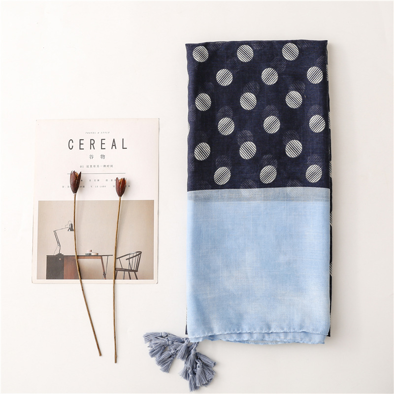 Thin style wave point slub yarn cotton linen silk scarf tassel fashion beach towel