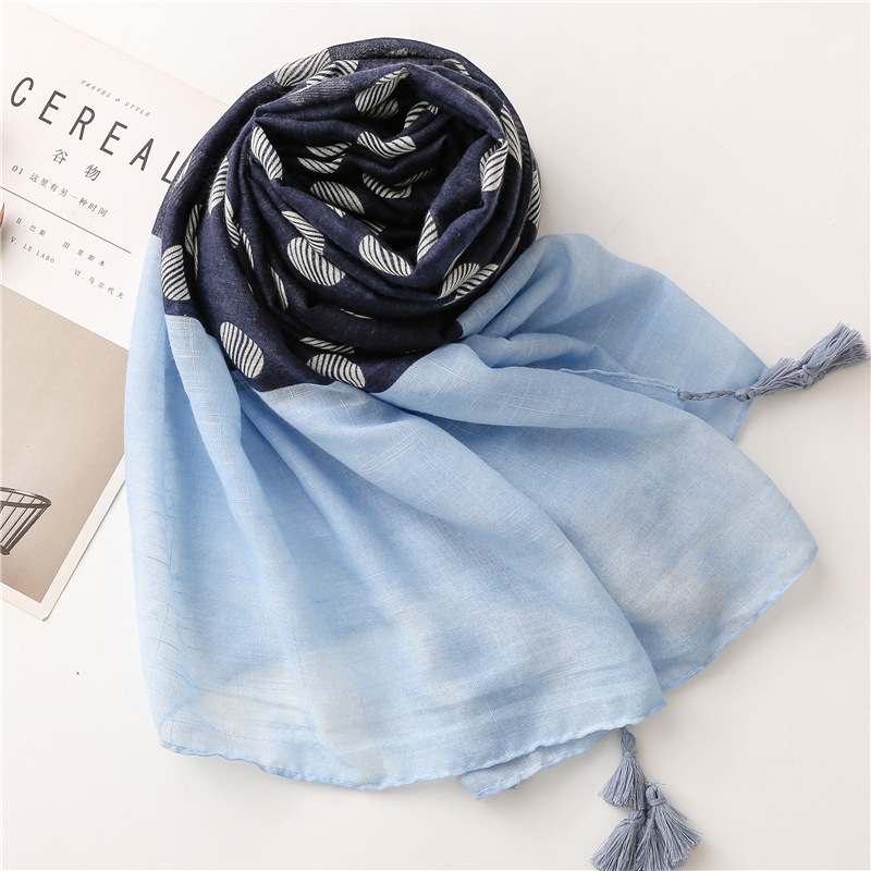 Thin style wave point slub yarn cotton linen silk scarf tassel fashion beach towel