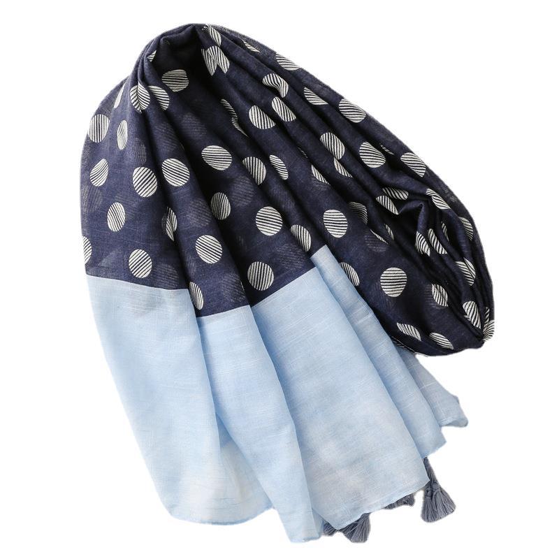 Thin style wave point slub yarn cotton linen silk scarf tassel fashion beach towel