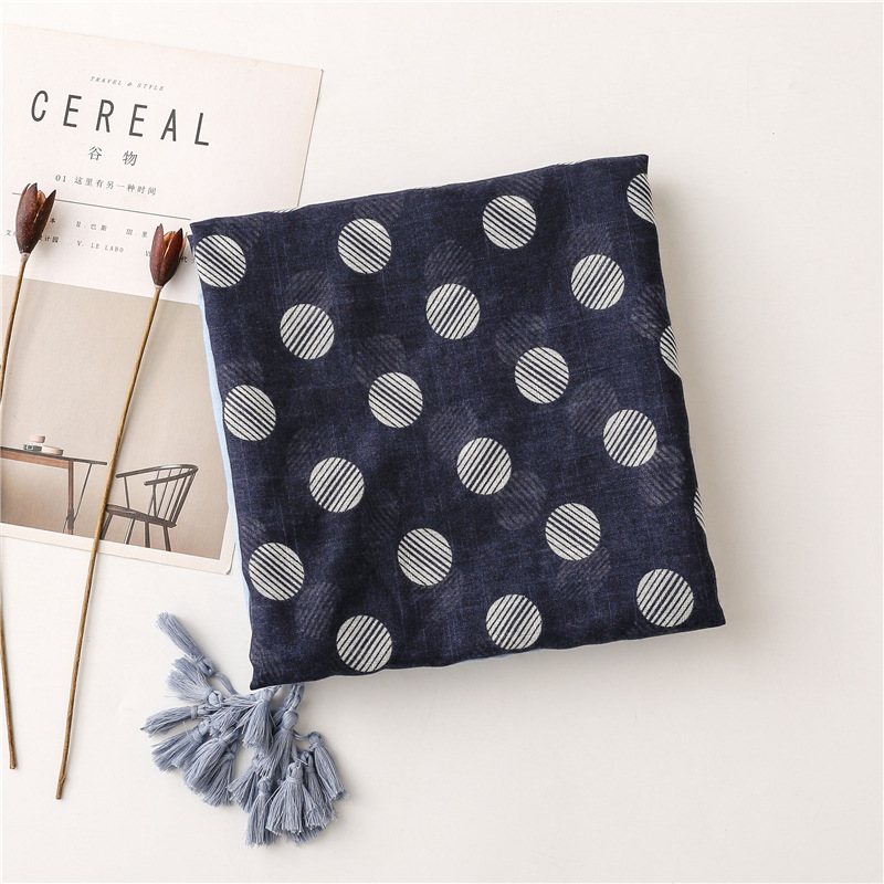 Thin style wave point slub yarn cotton linen silk scarf tassel fashion beach towel