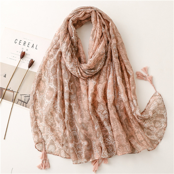 Summer cotton linen scarf snake skin leopard print tassel beach towel shawl