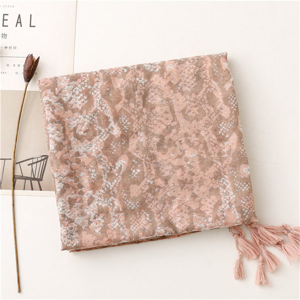 Summer cotton linen scarf snake skin leopard print tassel beach towel shawl