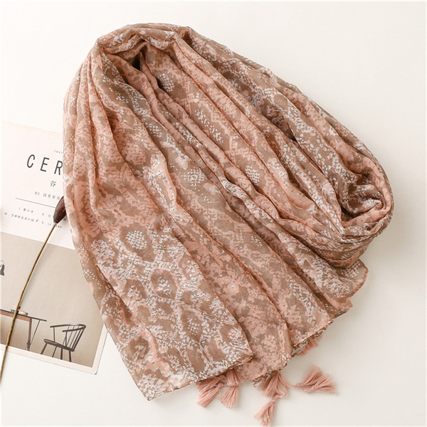 Summer cotton linen scarf snake skin leopard print tassel beach towel shawl