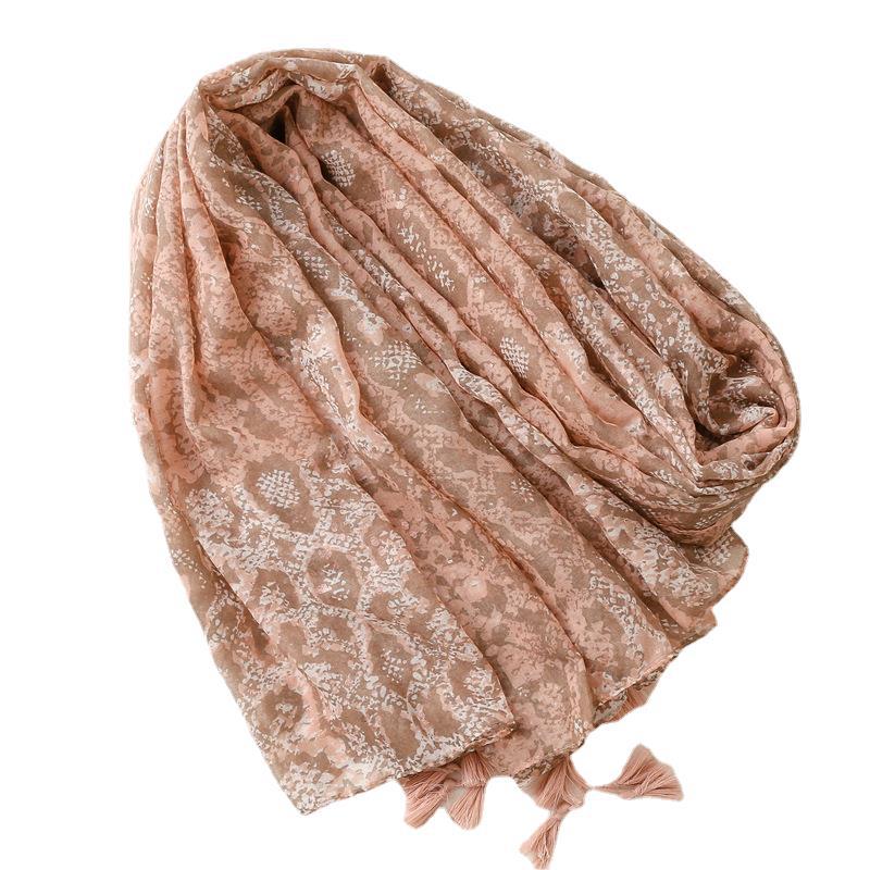 Summer cotton linen scarf snake skin leopard print tassel beach towel shawl