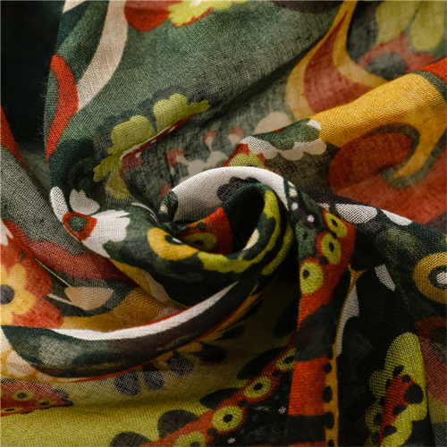 Cotton linen scarf army green color cashew flower shawl silk scarf