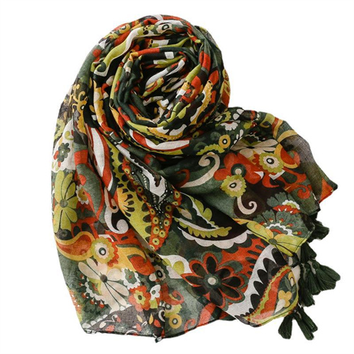 Cotton linen scarf army green color cashew flower shawl silk scarf
