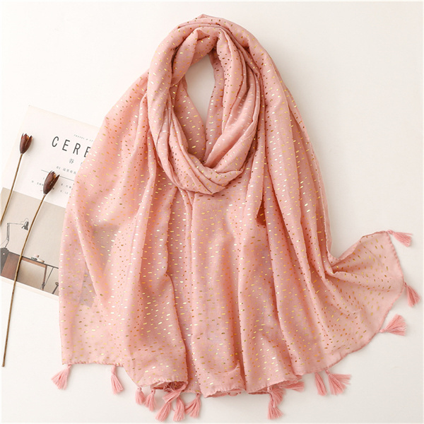 Cotton linen scarf female bronzing dot solid tassel thin shawl shawl