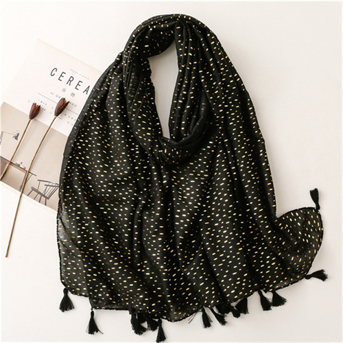 Cotton linen scarf female bronzing dot solid tassel thin shawl shawl
