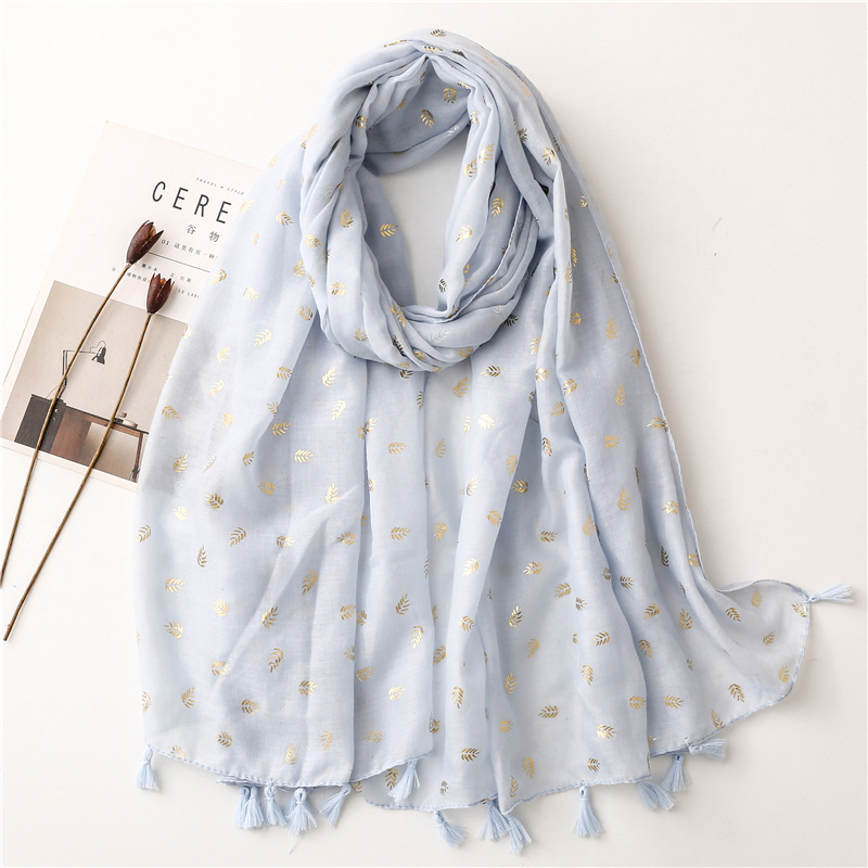 Cotton linen scarf womens Gilded wheat ear solid color tassel thin scarf wholesale
