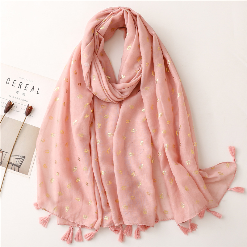 Cotton linen scarf womens Gilded wheat ear solid color tassel thin scarf wholesale