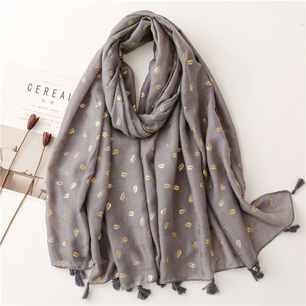 Cotton linen scarf womens Gilded wheat ear solid color tassel thin scarf wholesale