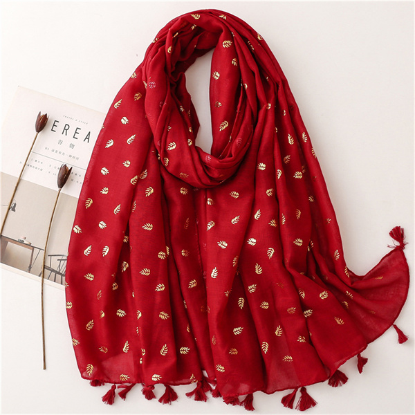 Cotton linen scarf womens Gilded wheat ear solid color tassel thin scarf wholesale