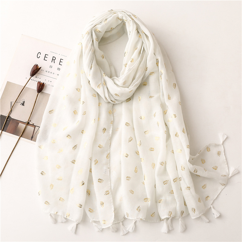 Cotton linen scarf womens Gilded wheat ear solid color tassel thin scarf wholesale