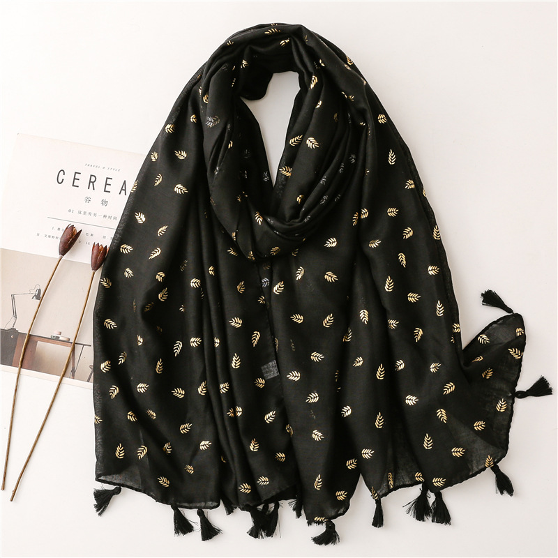 Cotton linen scarf womens Gilded wheat ear solid color tassel thin scarf wholesale