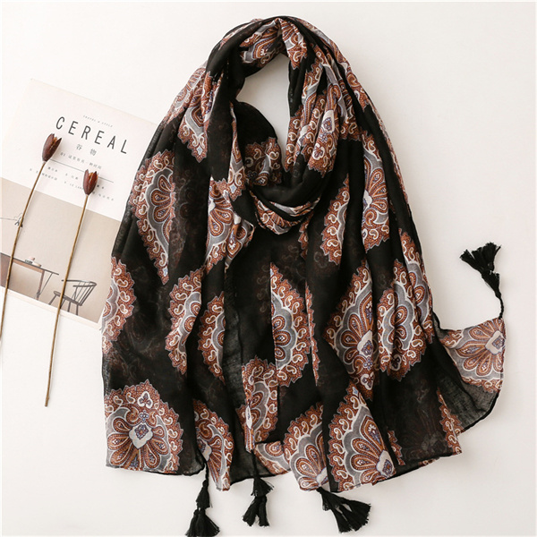 Black flower Bohemian national style shawl cotton linen silk scarf female