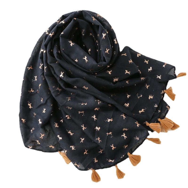 Cotton linen scarf solid color Tibetan blue bronzing Unicorn tassel beach towel shawl