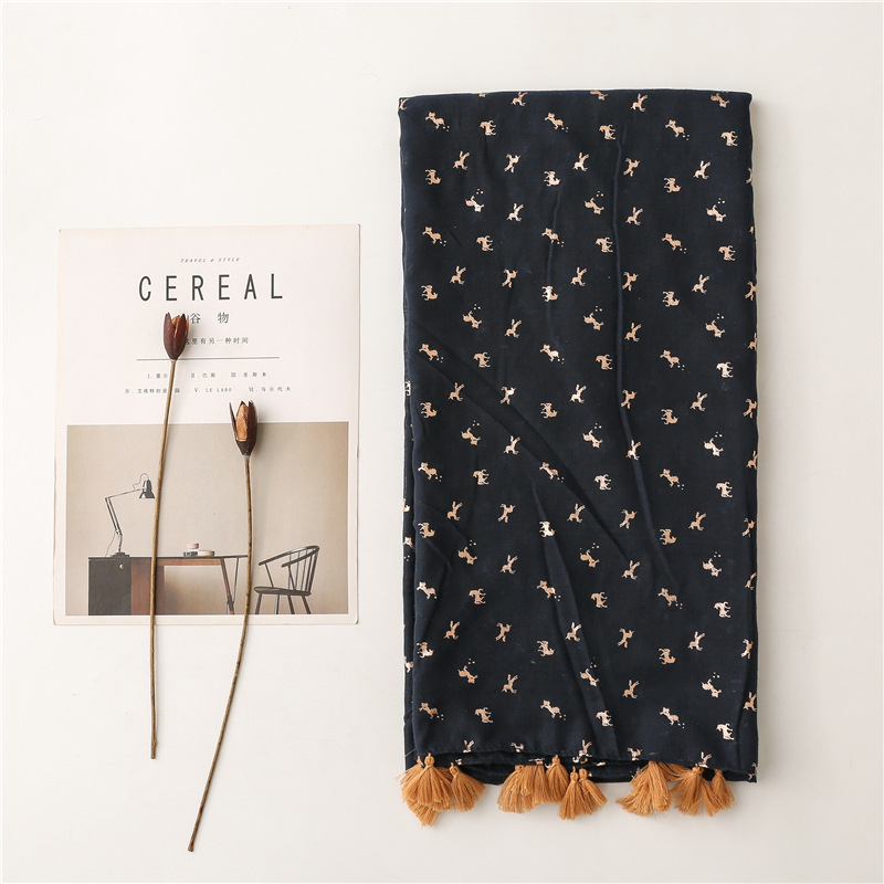Cotton linen scarf solid color Tibetan blue bronzing Unicorn tassel beach towel shawl