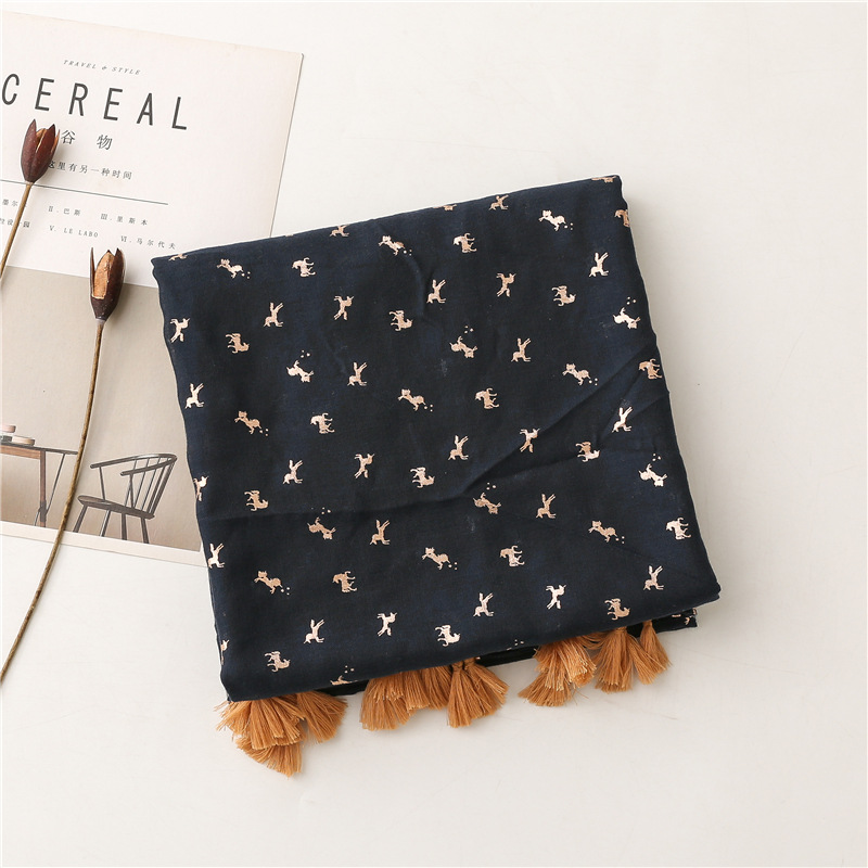 Cotton linen scarf solid color Tibetan blue bronzing Unicorn tassel beach towel shawl