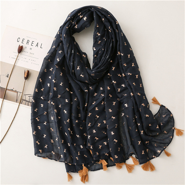 Cotton linen scarf solid color Tibetan blue bronzing Unicorn tassel beach towel shawl